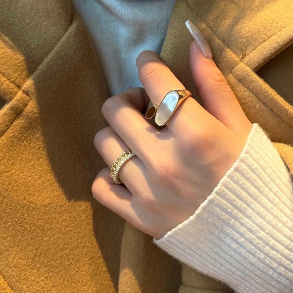 Vermeil Mother of pearl signet ring sterling ring plated gold - Picture 4 of 11